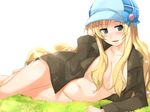  blazer blonde_hair blush breasts cordelia_glauca green_eyes hair_censor hair_over_breasts hat jacket kazuto_san large_breasts long_hair nude solo tantei_opera_milky_holmes 