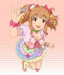  :3 :d \m/ blush bow bracelet breasts brown_eyes brown_hair dress hair_bow hair_ornament hairclip idolmaster idolmaster_cinderella_girls jewelry long_hair medium_breasts moroboshi_kirari necklace nikujiru_(nickjr) open_mouth smile solo star star_hair_ornament twintails 