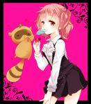  1girl candy commentary_request dress eating food inu_x_boku_ss lollipop photoshop_(medium) pink_eyes pink_hair roromiya_karuta tanuki twintails watanuki_banri yucco_kxoxc 