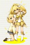  bad_id bad_pixiv_id bike_shorts blonde_hair bow brown_choker choker ciel_arc cure_peace dual_persona hair_flaps hairband headband highres kise_yayoi long_hair magical_girl nanairogaoka_middle_school_uniform precure ribbon school_uniform shorts shorts_under_skirt skirt smile_precure! v white_background white_hairband wide_ponytail yellow yellow_bow yellow_eyes yellow_shorts yellow_skirt 