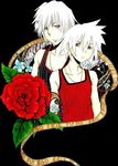  brothers flower male red_eyes rose sharp_teeth short_hair siblings soul_eater soul_eater_evans wes_evans white_hair 