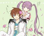  1girl alternate_costume asbel_lhant blue_eyes brown_hair flower long_hair namo_(7-30-7) purple_eyes purple_hair smile sophie_(tales) tales_of_(series) tales_of_graces twintails wince 