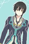  black_hair blue_background jude_mathis looking_at_viewer male_focus namo_(7-30-7) solo tales_of_(series) tales_of_xillia yellow_eyes 