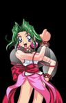  90s battle_arena_toshinden ellis ellis_(battle_arena_toshinden) ellis_(toushinden) green_hair kotobuki_tsukasa leotard lowres oldschool ribbon smile toushinden transparent 