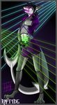  anthro cetacean dancing dolphin ear_piercing fin fish fishnet glowstick hair hexscale interspecies male mammal marine nipples piercing purple purple_clothing purple_hair rave riptide riptideshark shark smile solo tail 