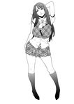  absurdres grayscale greyscale highres long_hair monochrome plaid ribbon solo standing syuuen tartan uniform 