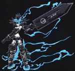  black_rock_shooter black_rock_shooter_beast blue_fire crown fire glowing glowing_eye gun huge_sword huge_weapon sword weapon 