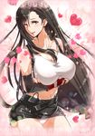  bad_id bad_pixiv_id belt black_hair blush breast_hold breasts crossed_arms elbow_gloves final_fantasy final_fantasy_vii fingerless_gloves gloves heart huge_breasts jirou_(62sand3gemt9) long_hair low-tied_long_hair midriff miniskirt navel open_mouth panties pencil_skirt ponytail red_eyes shiny shiny_skin skirt solo tank_top thighs tifa_lockhart underwear white_panties 