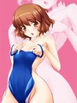  brown_eyes brown_hair clothes_in_front competition_swimsuit dha ikoma_minami kami_nomi_zo_shiru_sekai nude one-piece_swimsuit short_hair solo swimsuit zoom_layer 