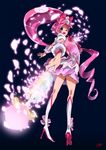  bad_id bad_pixiv_id blue_background boots bow cure_blossom flower_tact hanasaki_tsubomi heartcatch_precure! highres knee_boots magical_girl pink_bow precure satsuki_(oioi3125) solo 