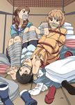  3girls barefoot bdsm bondage bound cleave_gag cleavegag cloth_gag gag gagged hanasaku_iroha improvised_gag matsumae_ohana multiple_girls rope tape tape_gag tapegag tsurugi_minko wakura_yuina 