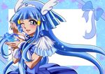  aoki_reika bike_shorts blue_dress blue_eyes blue_hair choker cure_beauty dress hair_tubes head_wings heart lips long_hair magical_girl one_eye_closed open_mouth precure skirt smile smile_precure! solo tiara water yukishiro_midori 