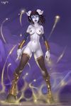  breasts draenei drgraevling female glowing glowing_eyes hooves horn magic monara navel nipples nude pointy_ears pussy solo standing tentacles video_games warcraft white_skin world_of_warcraft 