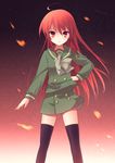  alastor_(shakugan_no_shana) jewelry long_hair nanae_akio pendant red_eyes red_hair school_uniform serafuku shakugan_no_shana shana thighhighs zettai_ryouiki 