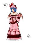  bad_id bad_pixiv_id bat_wings blue_hair blush choker detached_sleeves dress fang frilled_dress frills gown hat hat_ribbon highres jewelry necklace pendant pink_dress red_eyes remilia_scarlet ribbon sanada_(tony2035176) short_hair sketch solo squiggle strapless strapless_dress touhou wings 