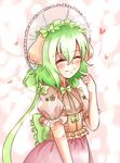  alternate_costume animal_ears blush bow closed_eyes dress green_hair hat heart kasodani_kyouko pointing ribbon short_hair smile solo taka_(taka_wo_kukuru) touhou 