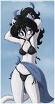 bikini black_hair blue_eyes cat clothed clothing feline female hair jay_naylor mammal sarong skimpy solo swimsuit 