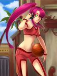  armlet bangle basketball basquash! bracelet crop_top flat_chest green_eyes groin halter_top halterneck headset jewelry long_hair navel pink_hair ponytail rouge_(basquash) slender_waist solo villainesayre 