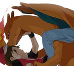  2boys agemono animal charizard male male_focus multiple_boys pokemon red_(pokemon) 