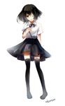  another black_eyes black_hair black_legwear eyepatch huayue misaki_mei ribbon school_uniform skirt solo thighhighs 