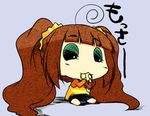  :3 ahoge brown_hair chibi drawfag green_eyes idolmaster idolmaster_(classic) imageboard_colors long_hair lowres puchimasu! simple_background sitting solo takatsuki_yayoi tears twintails yayo 