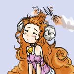  bare_shoulders bell bell_collar big_hair blush closed_eyes collar copyright_request cutting_hair horns imageboard_colors monster_girl orange_hair pas_(paxiti) scissors sheep_girl simple_background 