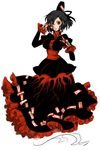  alternate_color black_hair blood blood_on_face breasts chin_strap ghost_tail hat highres large_breasts red_eyes shigureru skirt soga_no_tojiko solo tate_eboshi tattoo touhou 