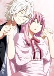  1girl closed_eyes couple hetero holding_hands long_hair purple_hair ribbon roirne_(satoaloa) short_hair shoujo_byou smile vision_~seiyaku_no_heikairo_shikkoku_no_otome~ white_hair 