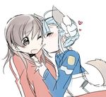  animal_ears bad_id bad_pixiv_id closed_eyes dog_ears dog_tail fin_e_ld_si_laffinty flower hair_flower hair_ornament heart kyouno_madoka licking mizuki_(koko_lost) multiple_girls one_eye_closed open_mouth rinne_no_lagrange simple_background tail track_suit yuri 