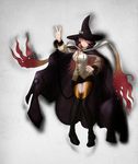  blazblue blazblue_phase_0 breasts cape drawfag hair_over_one_eye hand_on_hip hat highres knees_together_feet_apart konoe_a_mercury long_hair medium_breasts pink_hair solo v witch_hat yellow_eyes 