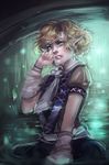  angry blonde_hair green_eyes hand_on_own_face mizuhashi_parsee pointy_ears sheryth short_hair short_sleeves solo tears touhou 
