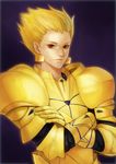  armor blonde_hair crossed_arms earrings fate/stay_night fate_(series) gilgamesh highres jewelry male_focus realistic rebecca_7478 red_eyes star_(sky) 