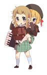  backpack bad_id bad_pixiv_id bag blonde_hair blue_eyes carrying eyebrows hat instrument k-on! kotobuki_tsumugi long_hair multiple_girls piggyback randoseru saitou_sumire school_uniform short_hair sunameri_oishii synthesizer thick_eyebrows younger 