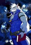  anthro biceps book canine chest_tuft claws clothing fur hair ink jin_(artist) long_hair looking_at_viewer male mammal smile_pretty_cure solo tuft unknown_artist white_hair wolf wolfrun 