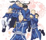  ahoge alex_louis_armstrong amestris_military_uniform black_hair carrying fullmetal_alchemist isaac_macdougal maes_hughes male_focus military military_uniform multiple_boys ntm roy_mustang solf_j_kimblee sparkle uniform younger 