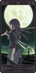  black_eyes black_hair city coat full_moon long_hair looking_back male_focus md5_mismatch moon motoko_(ambiy) over_shoulder rounded_corners smile solo sword sword_over_shoulder tales_of_(series) tales_of_vesperia tarot the_moon weapon weapon_over_shoulder yuri_lowell 