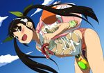  backpack bad_id bad_pixiv_id bag bakemonogatari black_hair blush cloud day fang hachikuji_mayoi hair_ribbon hairband highres jpeg_artifacts kiyukiyutan long_hair monogatari_(series) nisemonogatari open_mouth panties red_eyes ribbon sky solo twintails underwear water_gun wet wet_clothes 