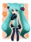  animal_ears aqua_eyes aqua_hair cat_ears cat_tail detached_sleeves eten_(faddish) hatsune_miku long_hair necktie sleeves_past_wrists solo tail thighhighs twintails very_long_hair vocaloid 