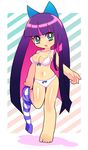  bad_id bad_pixiv_id barefoot blue_eyes bow bra breasts chingisu cleavage hair_bow lingerie long_hair medium_breasts multicolored_hair navel open_mouth panty_&amp;_stocking_with_garterbelt pink_hair purple_hair shiny shiny_skin solo stocking_(psg) striped striped_legwear thigh_gap thighhighs two-tone_hair underwear very_long_hair 