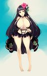  black_hair blue_eyes braid breasts choker cleavage clock eclipse_(trickster) flower gigantic_breasts hair_flower hair_ornament heterochromia hibiscus hips lips long_hair looking_at_viewer muneneko parted_lips pigeon-toed skirt solo standing swimsuit trickster very_long_hair wide_hips yellow_eyes 