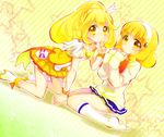  @shimapan bad_id bad_pixiv_id blonde_hair book boots bow cardigan cure_peace dual_persona hair_flaps hairband kise_yayoi long_hair magical_girl nanairogaoka_middle_school_uniform precure school_uniform short_hair skirt smile smile_precure! v white_hairband wide_ponytail wrist_cuffs yellow yellow_background yellow_bow yellow_eyes yellow_skirt 