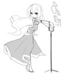  bare_shoulders boots cross-laced_footwear detached_sleeves eu03 greyscale hairband halterneck lace-up_boots long_hair megurine_luka microphone microphone_stand monochrome sketch solo vocaloid 