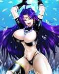  armlet arms_up beads black_gloves breasts earrings gloves hair_intakes highleg highleg_panties huge_breasts ice jewelry long_hair magic midriff naga_the_serpent navel open_mouth panties purple_eyes purple_hair revealing_clothes skindentation skull_necklace slayers solo thick_thighs thigh_strap thighs tiara tuna_sand underwear 
