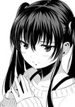  attsun_(atsushi_jb) bad_id bad_pixiv_id greyscale hands highres monochrome original simple_background smile smirk solo steepled_fingers twintails 