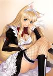  animal_ears cleavage fishnets garter maid rouna shining_hearts shining_world tail thighhighs tony_taka 