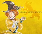  bad_id bad_pixiv_id brown_eyes brown_hair cup dress harry_potter hat helga_hufflepuff kena orange_hair short_hair smile solo witch_hat 