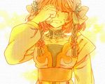  bad_id bad_pixiv_id bow braid brown_hair closed_eyes coat detached_collar hair_bow leia_rolando ribbon ritsuko_(rittii) sad short_hair solo tales_of_(series) tales_of_xillia tears yellow yellow_background 