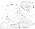  ass bare_shoulders blush cheria_barnes greyscale happy_valentine heart kurimomo lying monochrome panties panty_pull sketch skirt skirt_pull solo tales_of_(series) tales_of_graces thighhighs underwear valentine 