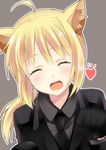  ahoge animal_ears artoria_pendragon_(all) cat_ears closed_eyes fate/zero fate_(series) gloves heart kemonomimi_mode kurot necktie open_mouth paw_pose ponytail saber smile solo 