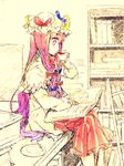  bad_id bad_pixiv_id book bow crescent cup hair_bow hat long_hair namie-kun patchouli_knowledge pentagram purple_eyes purple_hair solo touhou 
